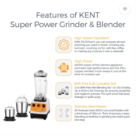 KENT Super Power Grinder & Blender High Power and Speed with Pulse Function
