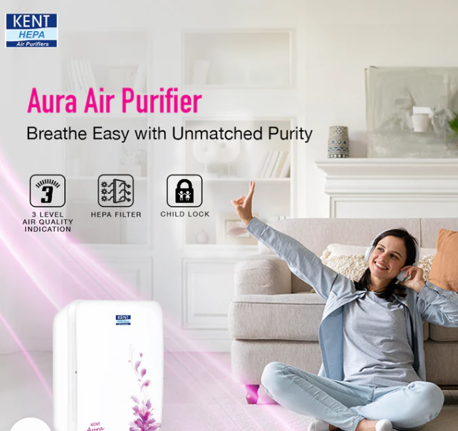 KENT Aura Air Purifier Advanced HEPA filter for removal of PM 2.5 and to keep your home pollution free