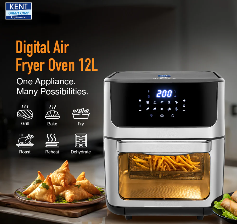 KENT Digital Air Fryer Oven 12L For Baking, Grilling & Roasting