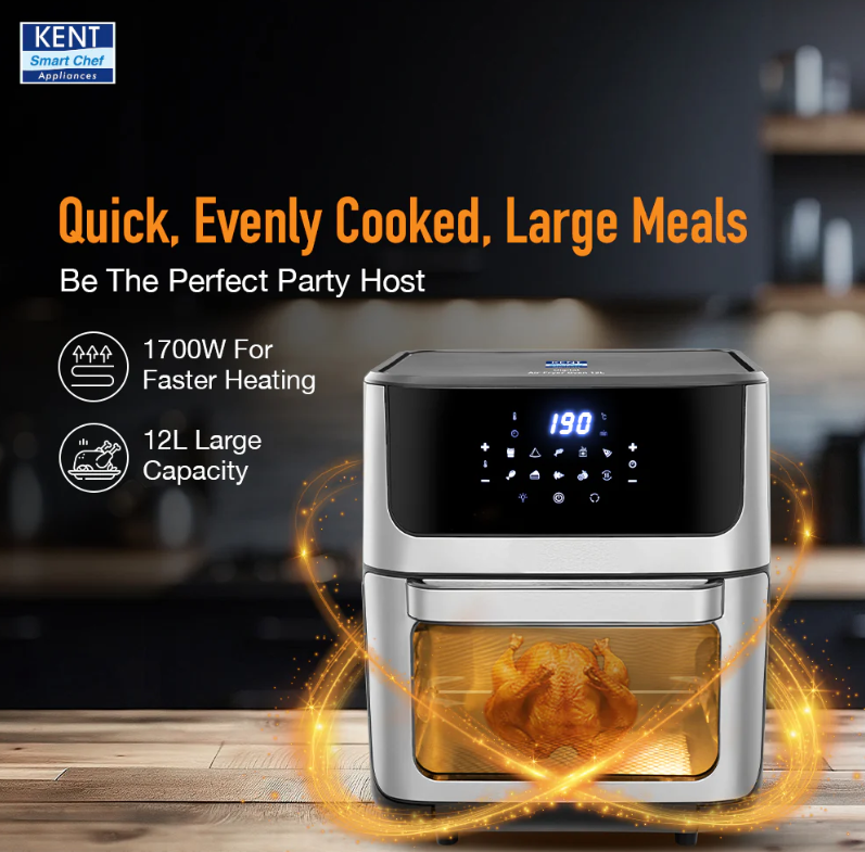 KENT Digital Air Fryer Oven 12L For Baking, Grilling & Roasting