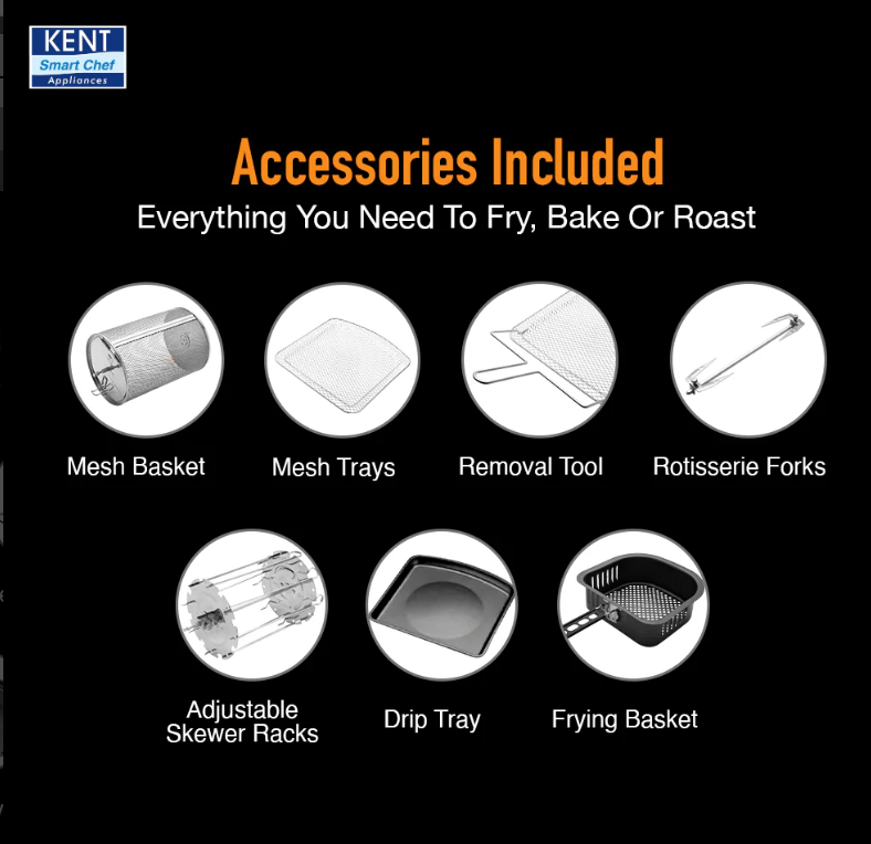 KENT Digital Air Fryer Oven 12L For Baking, Grilling & Roasting