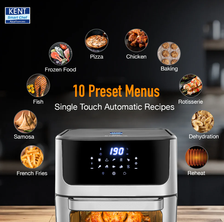 KENT Digital Air Fryer Oven 12L For Baking, Grilling & Roasting