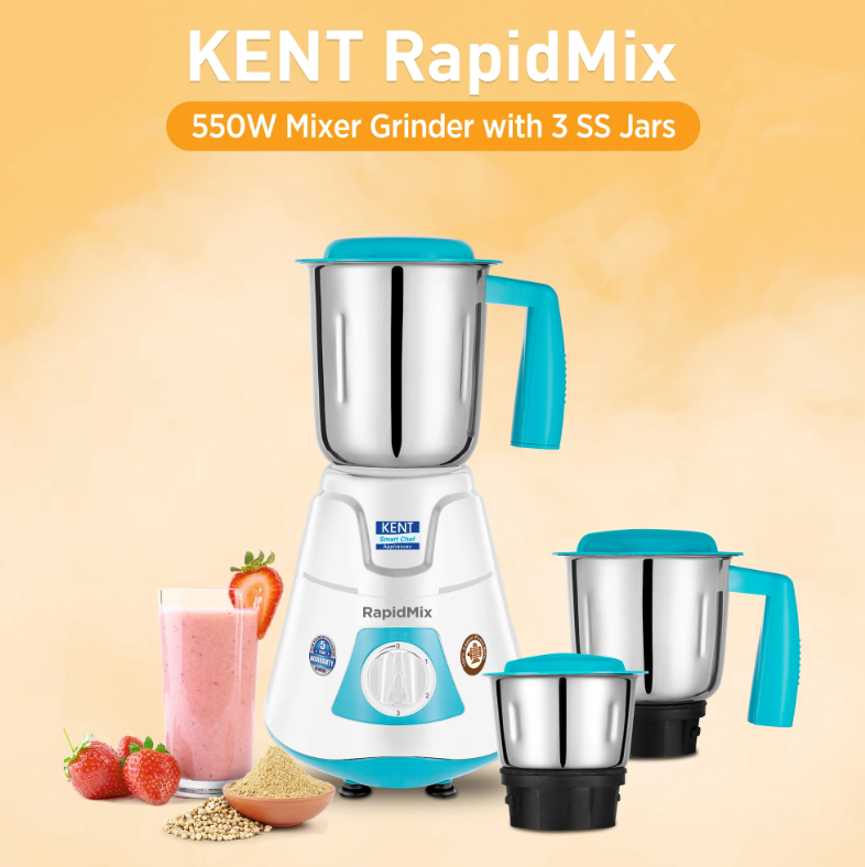 KENT RapidMix-550W High Speed Mixer Grinder for Home