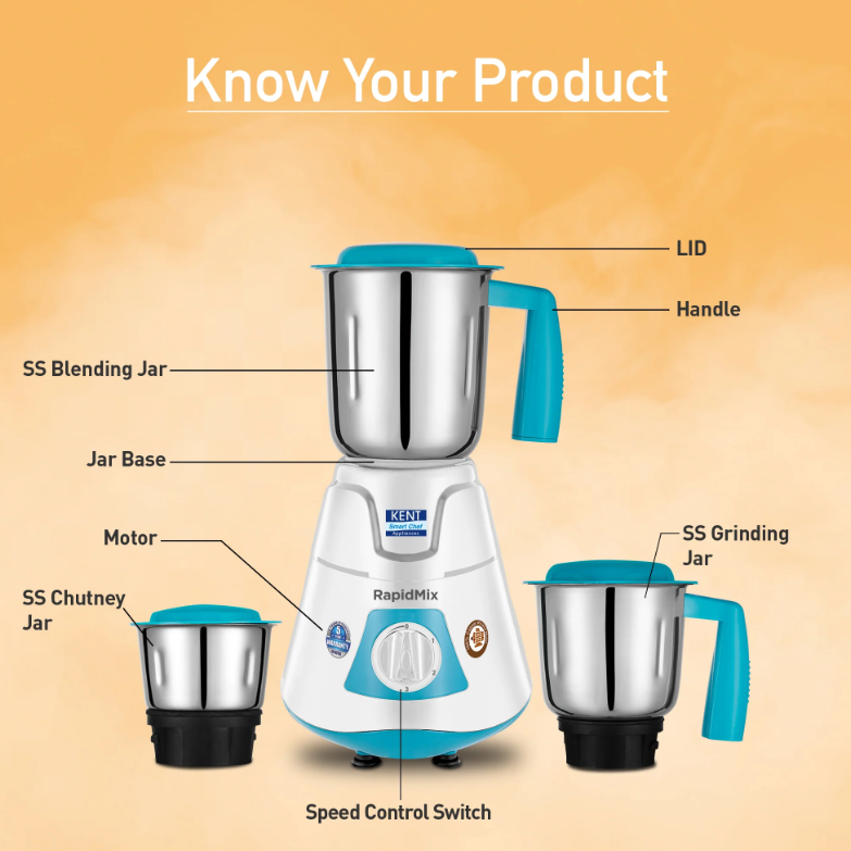 KENT RapidMix-550W High Speed Mixer Grinder for Home