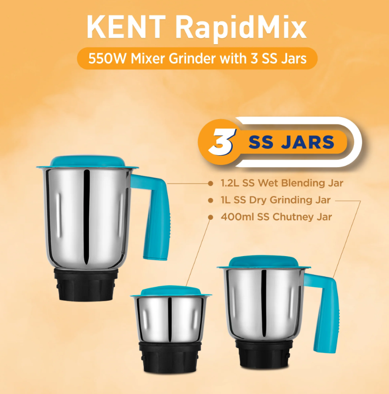 KENT RapidMix-550W High Speed Mixer Grinder for Home