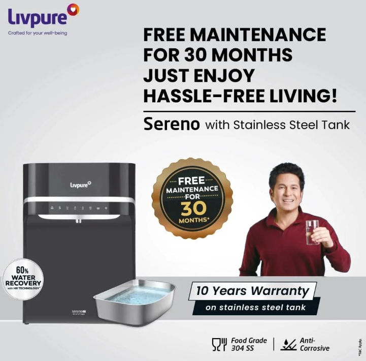 Livpure Sereno RO + UV + UF + Copper with Stainless Steel Tank Water Purifier