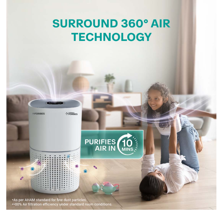 Forbes 230 Surround 360° Air Purifier | True HEPA H13 Filter | Covers up to 310 Sq. Ft. | 1.5-2 Yr Filter Life | Air Quality Display