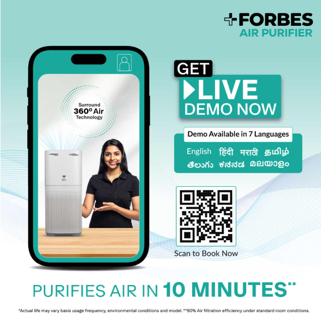 Forbes 230 Surround 360° Air Purifier | True HEPA H13 Filter | Covers up to 310 Sq. Ft. | 1.5-2 Yr Filter Life | Air Quality Display