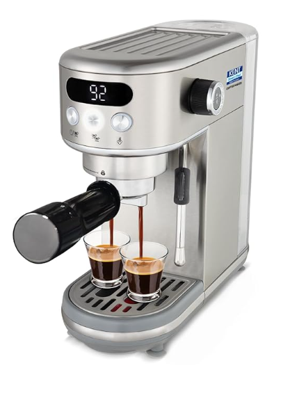 KENT Coffee Maker 1400 W | Makes Two Cups of Coffee at a Time | High Pressure 20 Bar Italian Pump for making Cappuccinos & Lattes | In-Built Steamer for Frothing | SS Body | Suitable for Ground Coffee