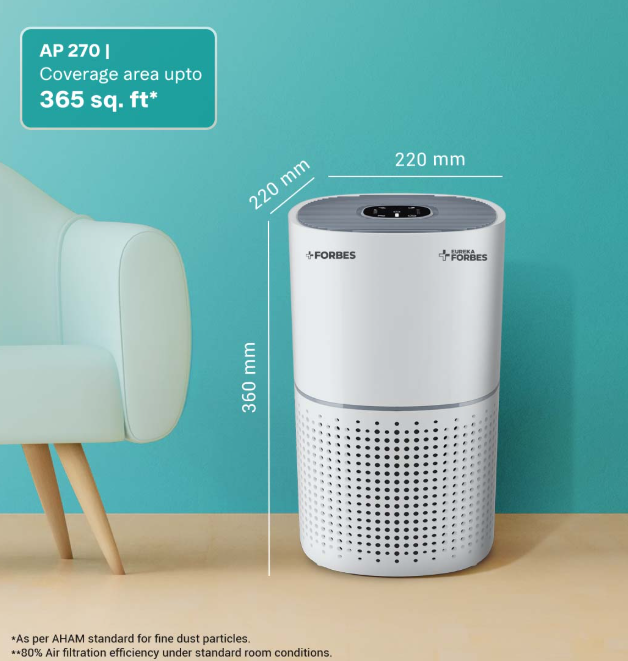 Forbes 270 Surround 360° Air Purifier | True HEPA H13 Filter | Covers up to 365 Sq. Ft. | 1.5-2 Yr Filter Life | Air Quality Display
