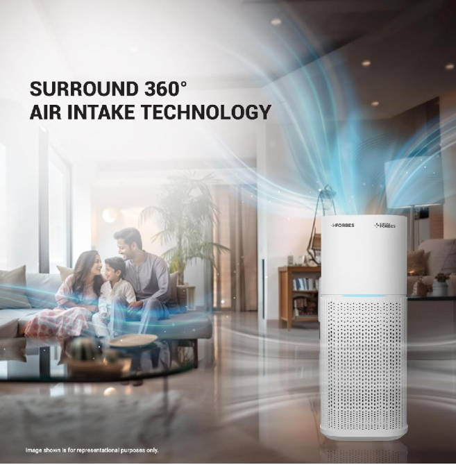 Forbes 355 Surround 360° Air Purifier | True HEPA H13 Filter | Covers up to 480 Sq. Ft. | Smart Digital Indicators | Auto Mode