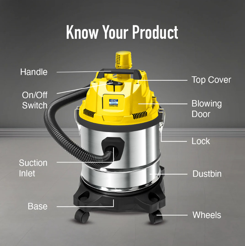 KENT Vortex Pro Wet & Dry Vacuum Cleaner Picks dry dust & wet spills to leave a clean and dust-free environment