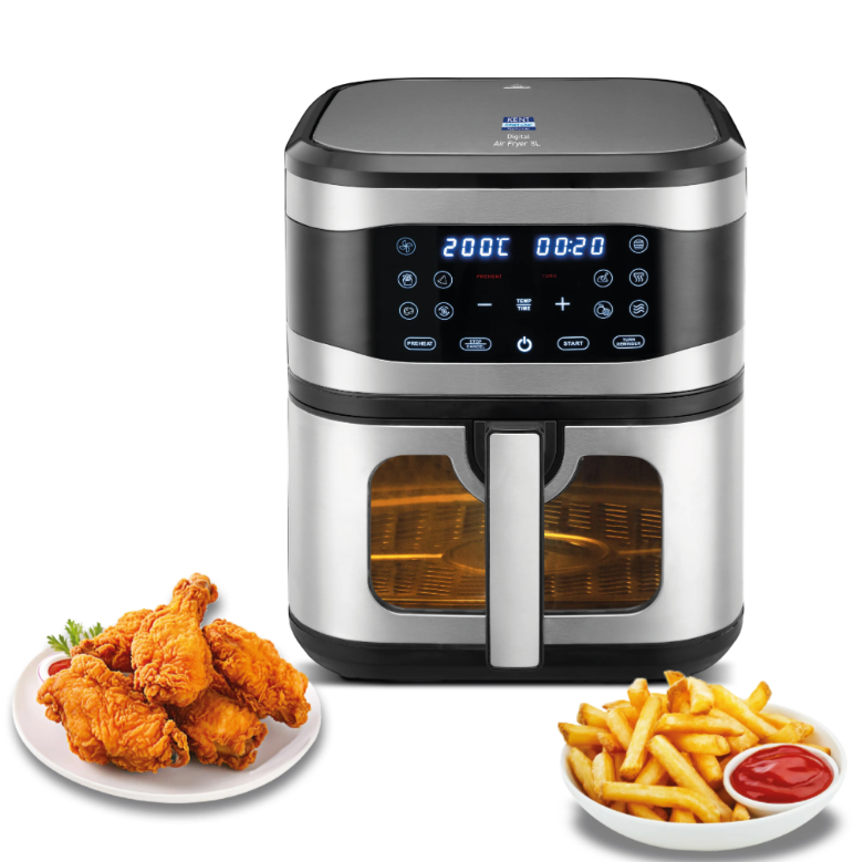 KENT Digital 8L Air Fryer | 1700W Power, Touch Control Panel, LED Display, 8 Preset Cooking Modes, Large Capacity for Families, Oil-Free Healthy Frying, Auto Shut-Off (Black)