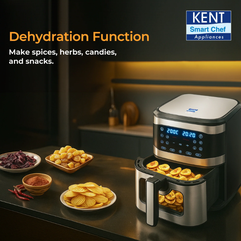 KENT Digital 8L Air Fryer | 1700W Power, Touch Control Panel, LED Display, 8 Preset Cooking Modes, Large Capacity for Families, Oil-Free Healthy Frying, Auto Shut-Off (Black)