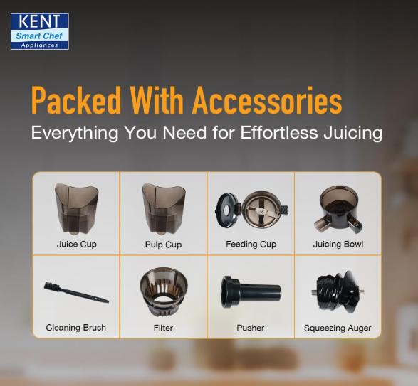 KENT Cold Pressed Juicer | Maintains Higher Nutrients in Juice | High Juice Yield | Faster Juicing | Automatic Cutting of Fruits & Vegetables | Double Blade Hopper |400 Watts BLDC Motor | Red & Black